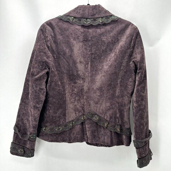 Vintage Adore Velvet Blazer Brown Sz S Iridescent 3D Lace Whimsygoth Steampunk - Picture 6 of 11